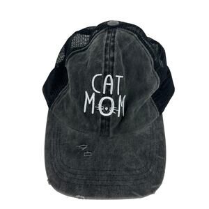 David and Young Womens Cat Mom Adjustable Grey Wash Distressed Baseball Hat OS